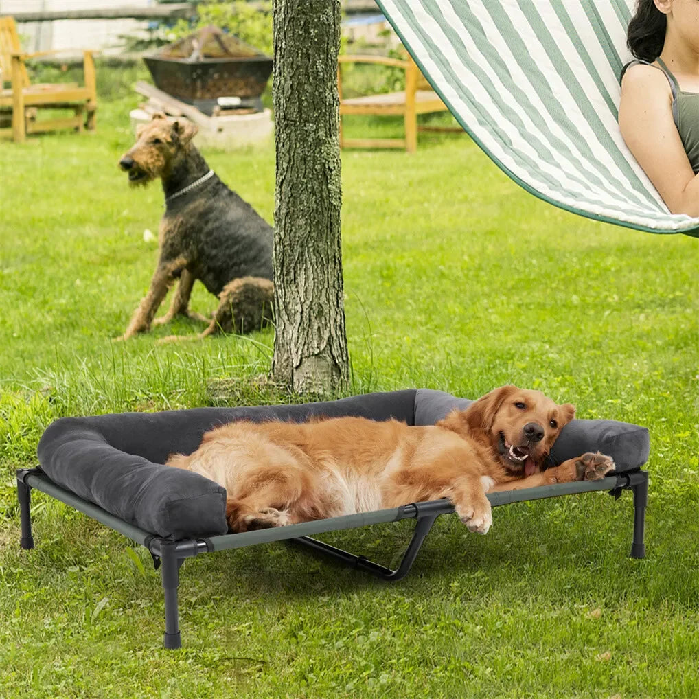 BINGOPAW OutdoorGrade Elevated Dog Bed Cooling TextileneMesh Lounger Detachable Bolster