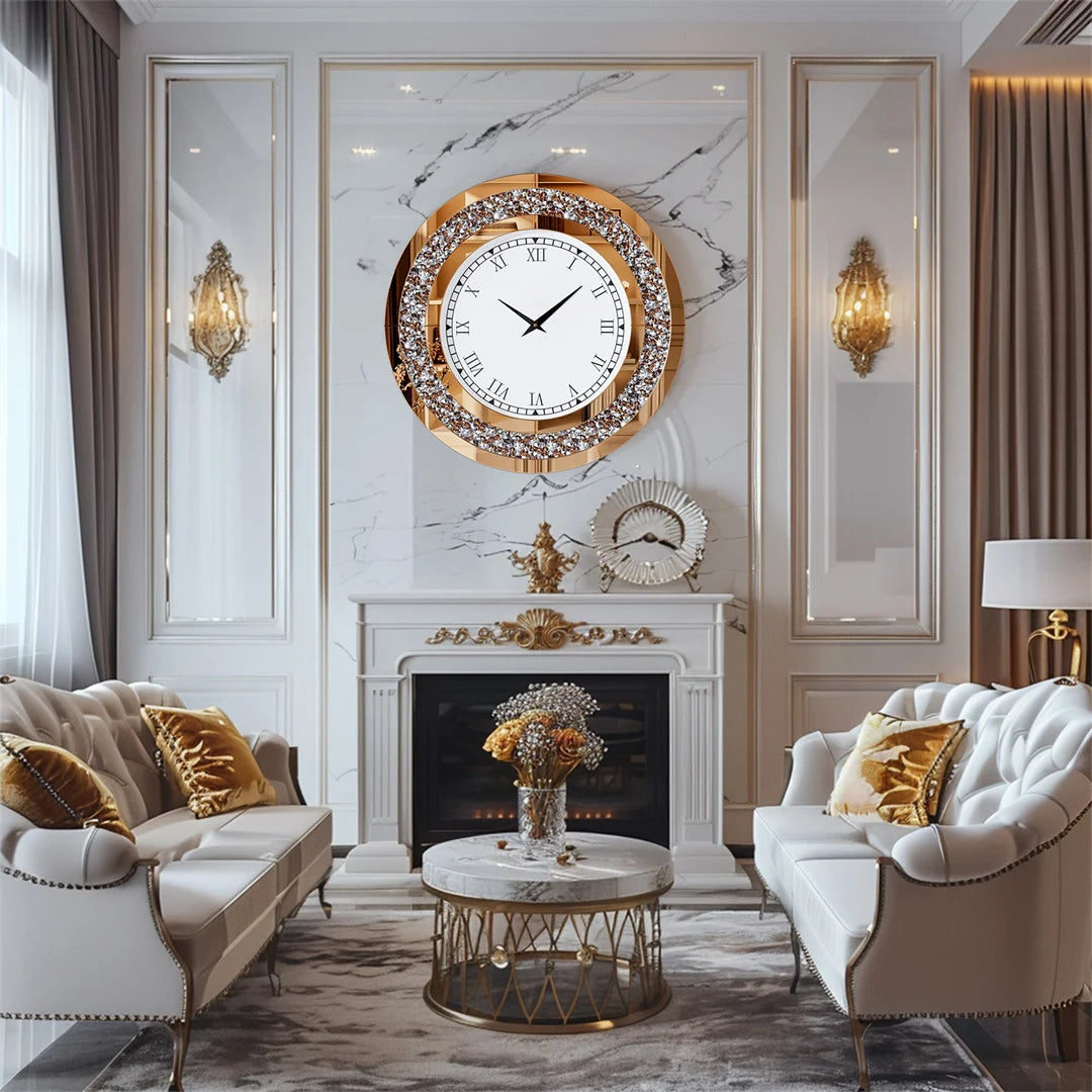 3D InterlockingDiamondCrystal WallClock For LivingRoomDecor Numerals Modern Vintage Style Edition