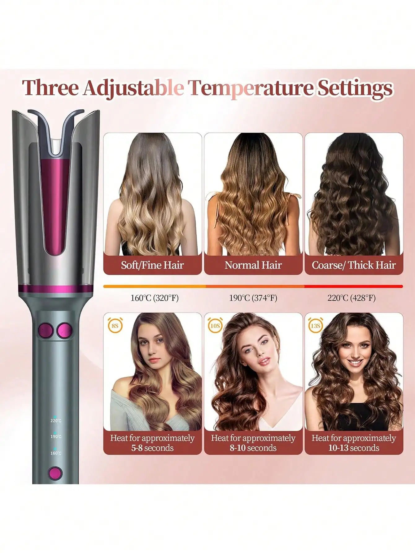 32mm Negative Ion Automatic Hair Curler - Large Wave Styling Tool with Buzzer Reminder & Burn Protection, Suitable for All Ha