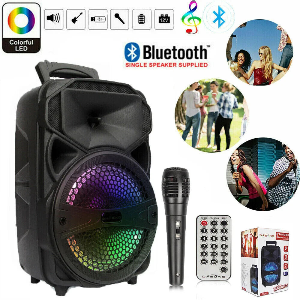 CURUK 1000W Portable Bluetooth Speaker LED Light Karaoke Mic Remote