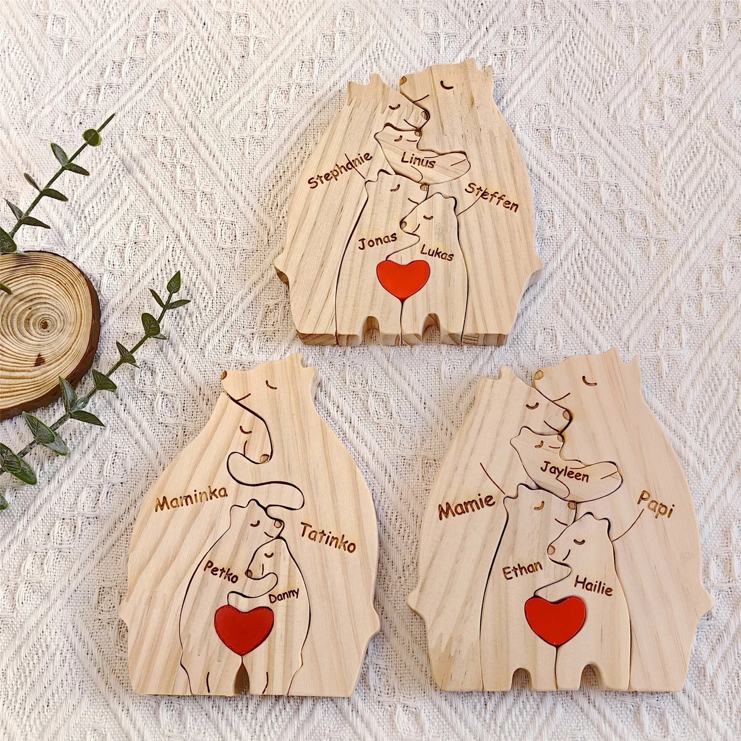NONED Personalized Bear Family Wooden Puzzle With Free Engraving