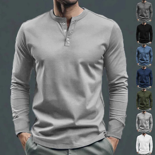 Men's Long Sleeve Knit T Shirt Base Henry Shirt For Spring And Autumn