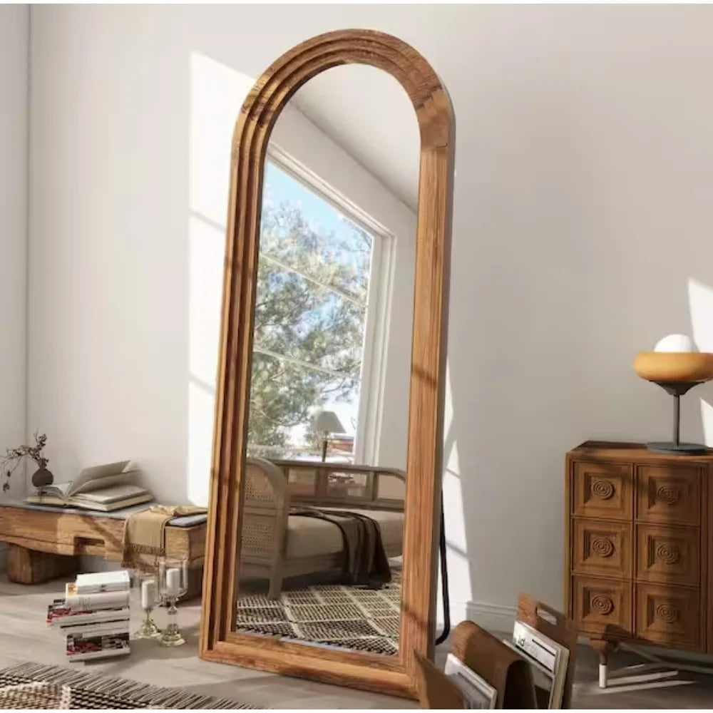 Arched Classic Wood Framed Full Length Mirror for Home Decor