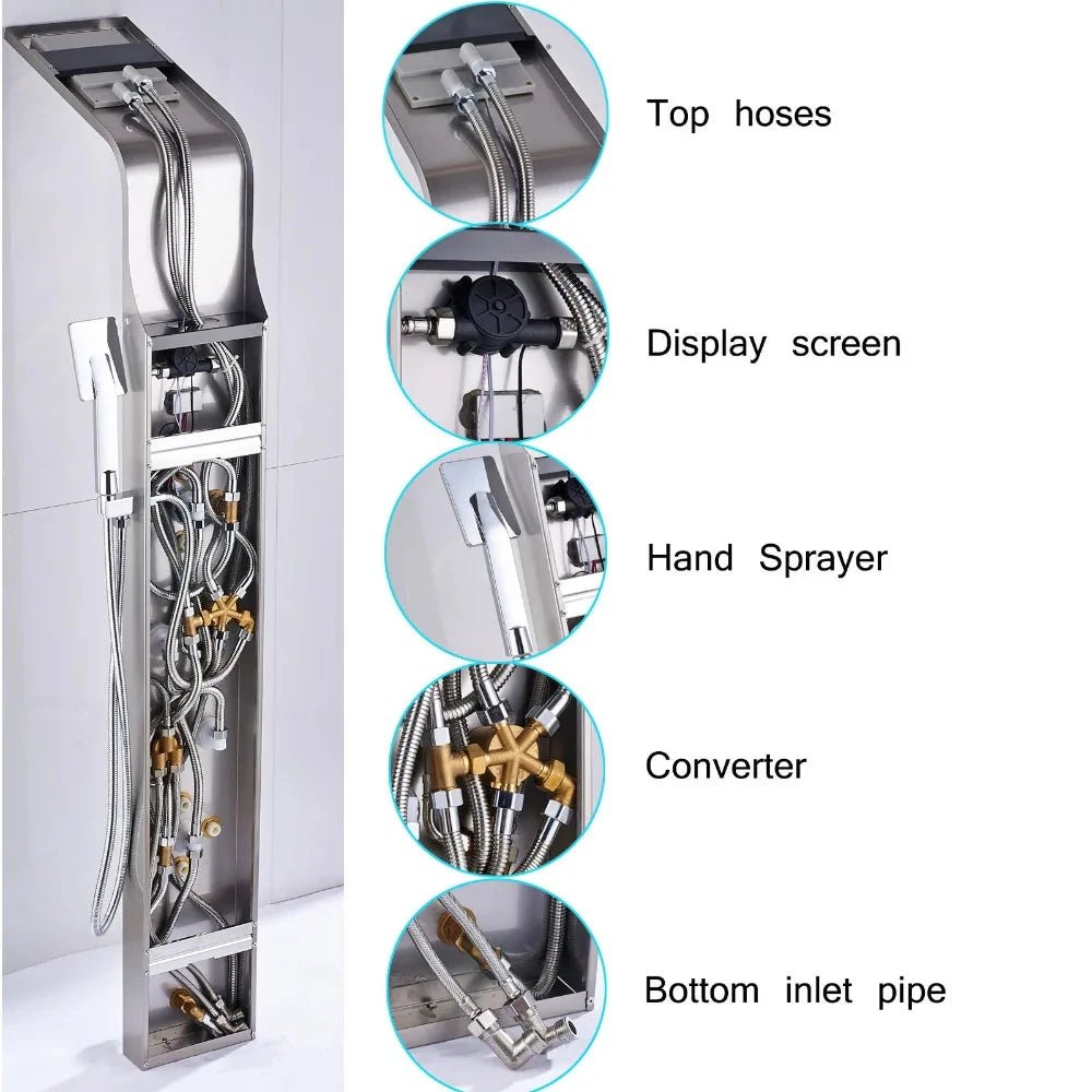 Wanmivezlo Shower Panel 6Way LED Rain WaterfallThermalIllumination Temperature Display Bidet