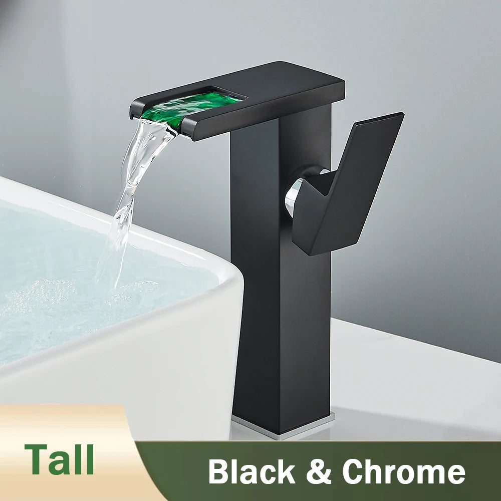 Rozin LED Bathroom Basin Faucet Waterfall Hot Cold Deck Mounted