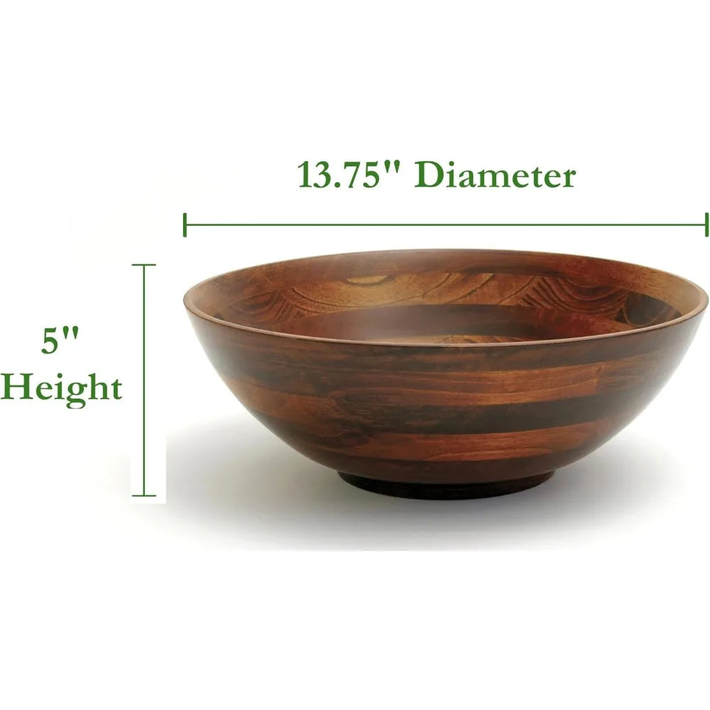 Large Cherry Wood Footed Serving Bowl for Fruits and Salads, 13.75" Diameter x 5" Height, Food-Safe Finish