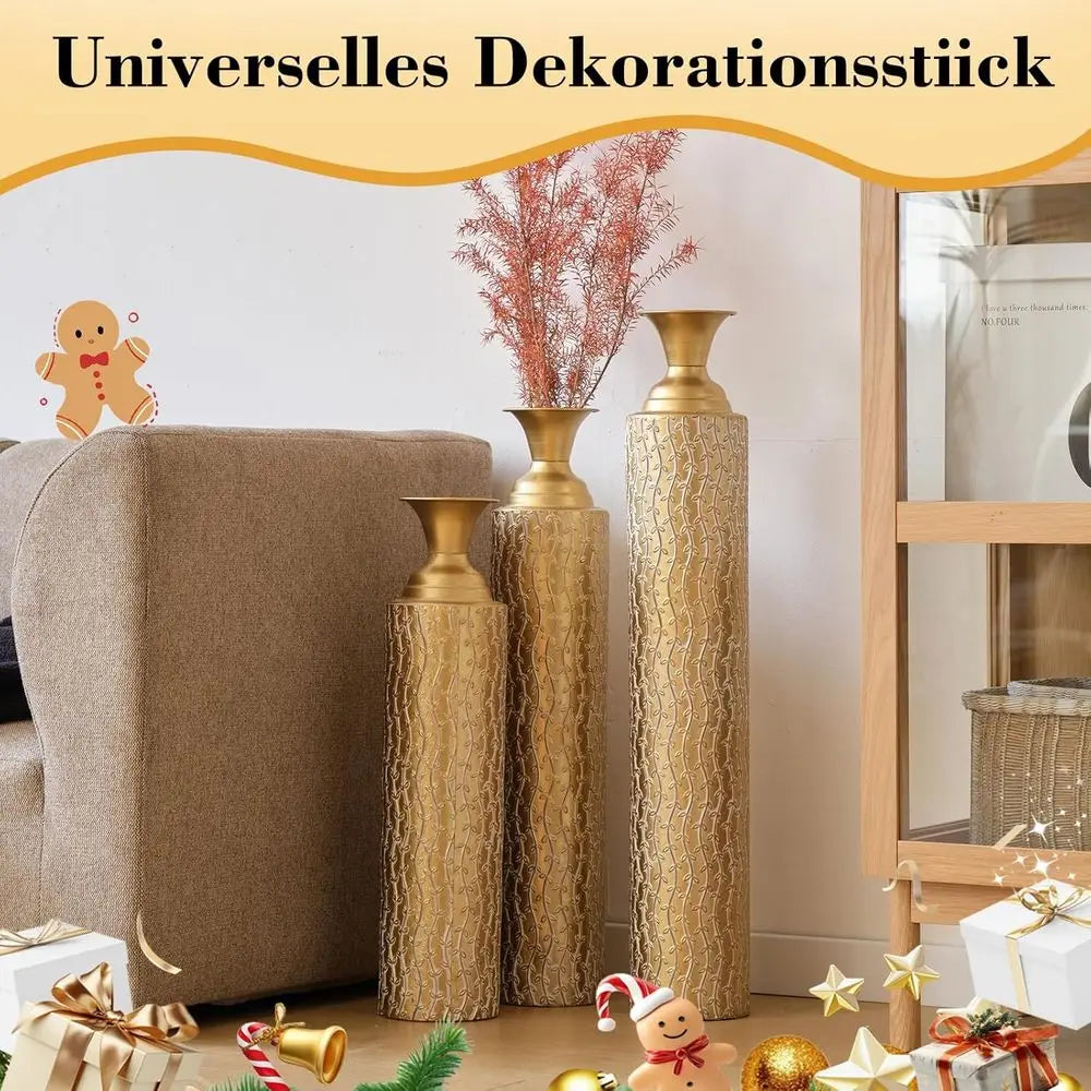 Decorative Tall Metal Floor Vases Set of 3
