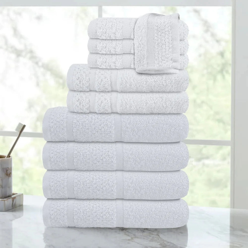 Cotton Bath Towel Set Quick Dry Absorbent Textured Border