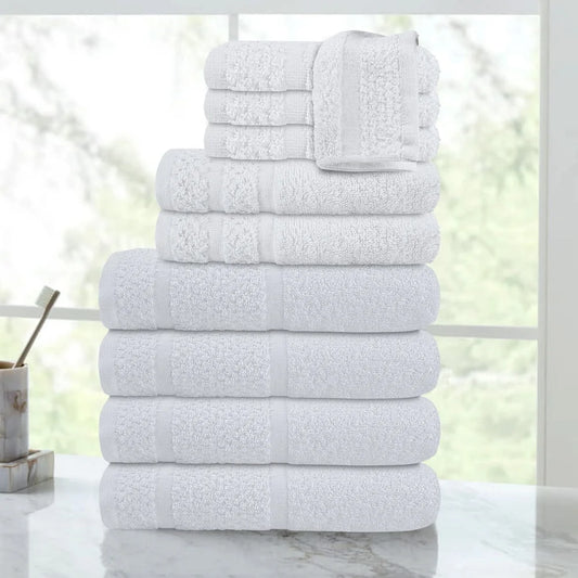 Cotton Bath Towel Set Quick Dry Absorbent Textured Border