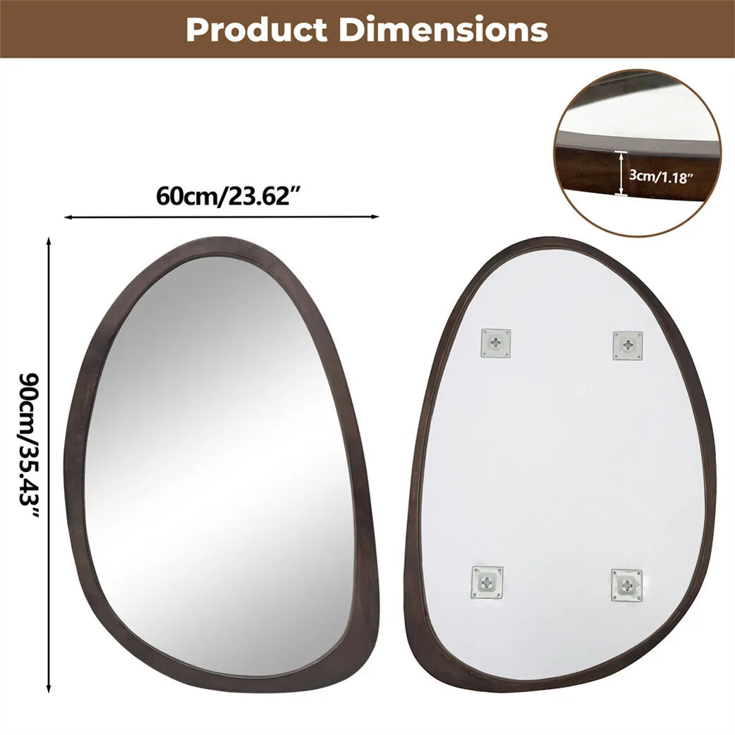 BORWART Walnut Wood Frame Wall Mirror Decorative Irregular Industrial Style for Living Room Bedroom Bathroom Entryway