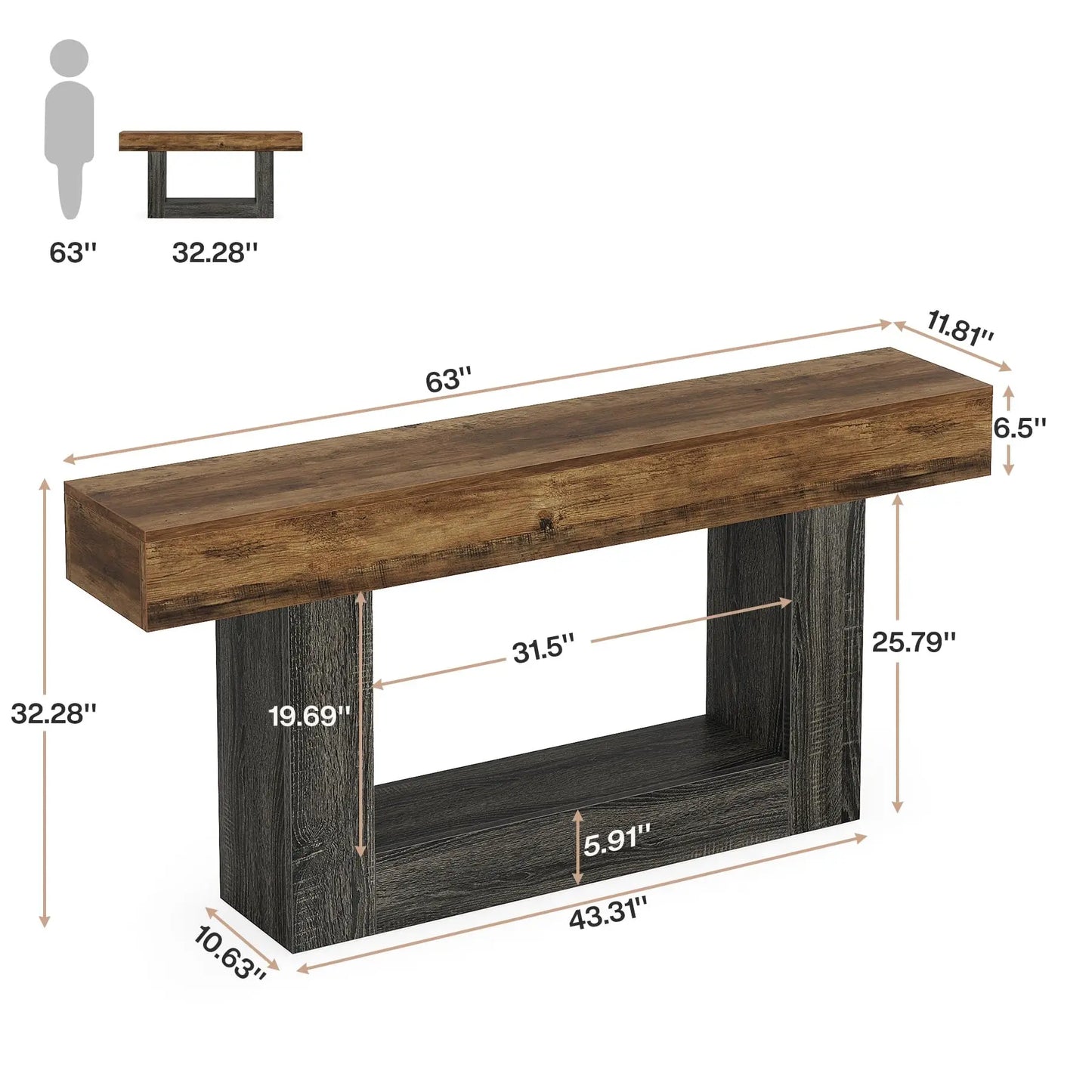 Tribesigns Farmhouse Console Table Two Tier Entryway Table With U Shaped Base Solid Wood