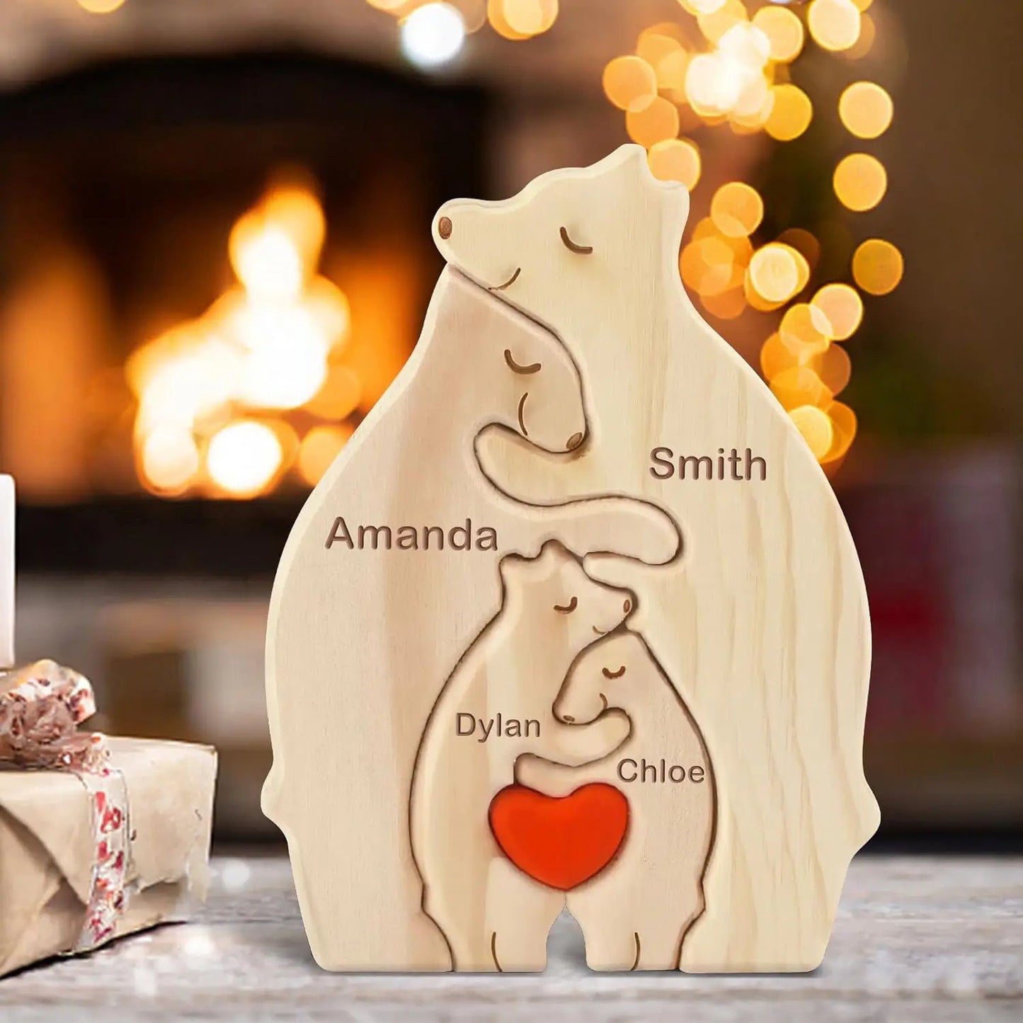 NONED Personalized Bear Family Wooden Puzzle With Free Engraving