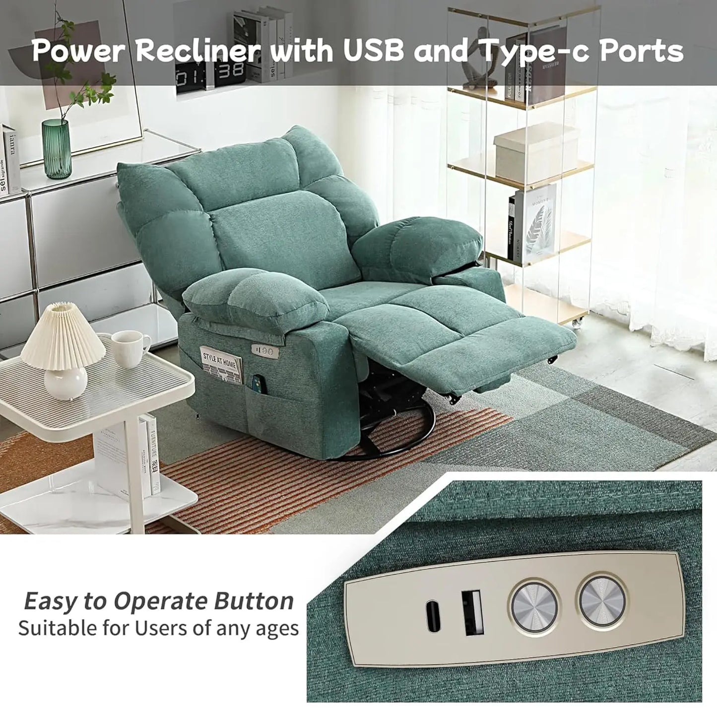 HUANZHUANG Ultracomfort Power Massage Recliner With Heat And Therapeutic Support