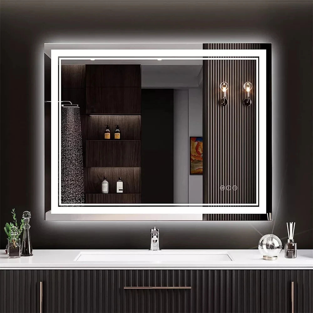 Wisfor LED Backlit Bathroom Mirror With Front And Back Lighting Dimmable Vanity Mirror HD Anti Fog