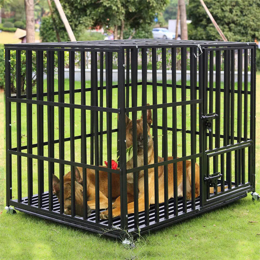 BINGOPA Heavy Duty Dog Crate With 4 Lockable Wheels
