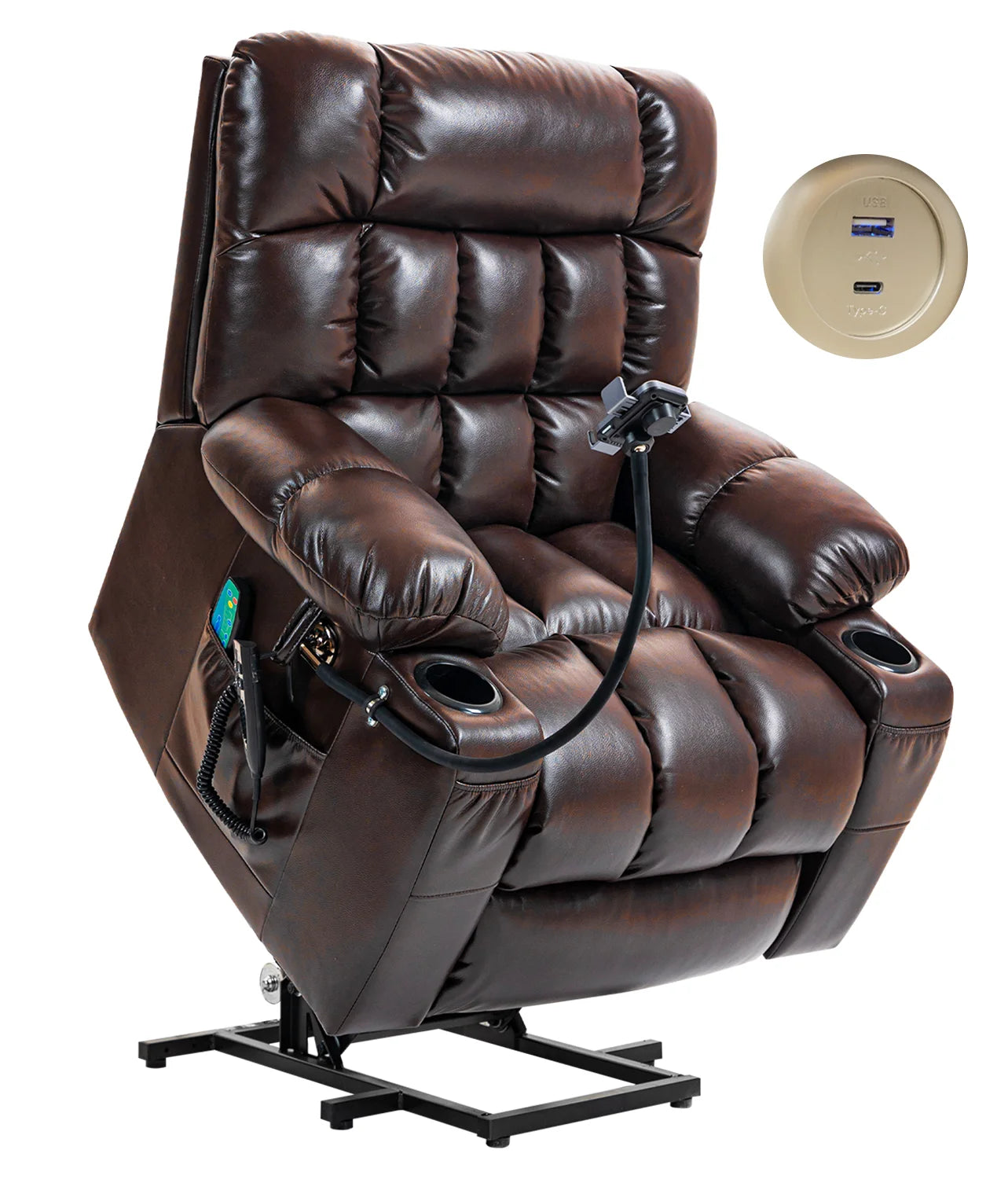 ExecutiveGrade Leather Heated Lift Recliner Chair With DualMotorized Massager USB