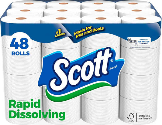 Septic-Safe Toilet Paper 48 Double Rolls Rapid-Dissolving for Effortless Flushing