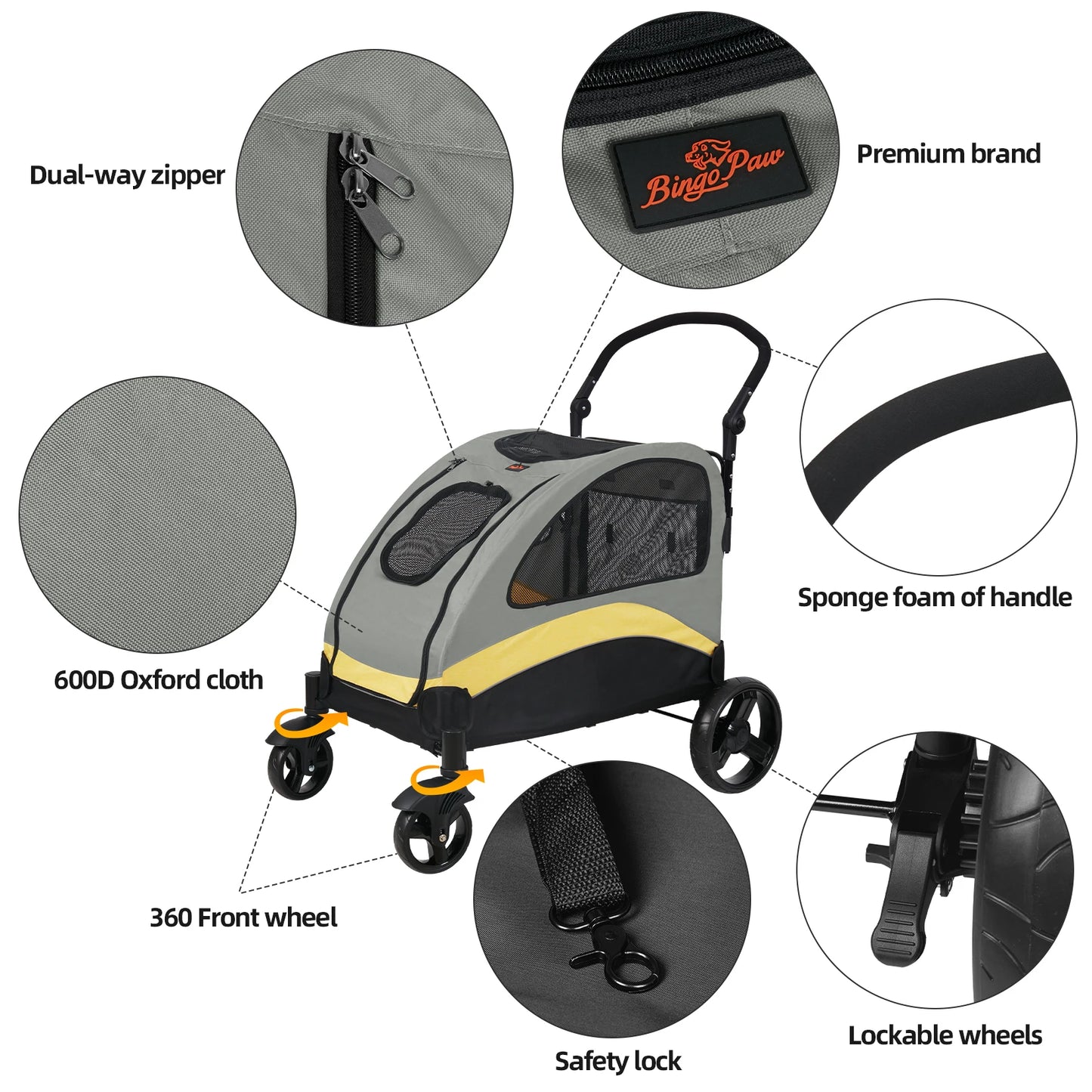 Dog Stroller Four Wheel Folding Jogger Wagon Travel Carrier 55kg