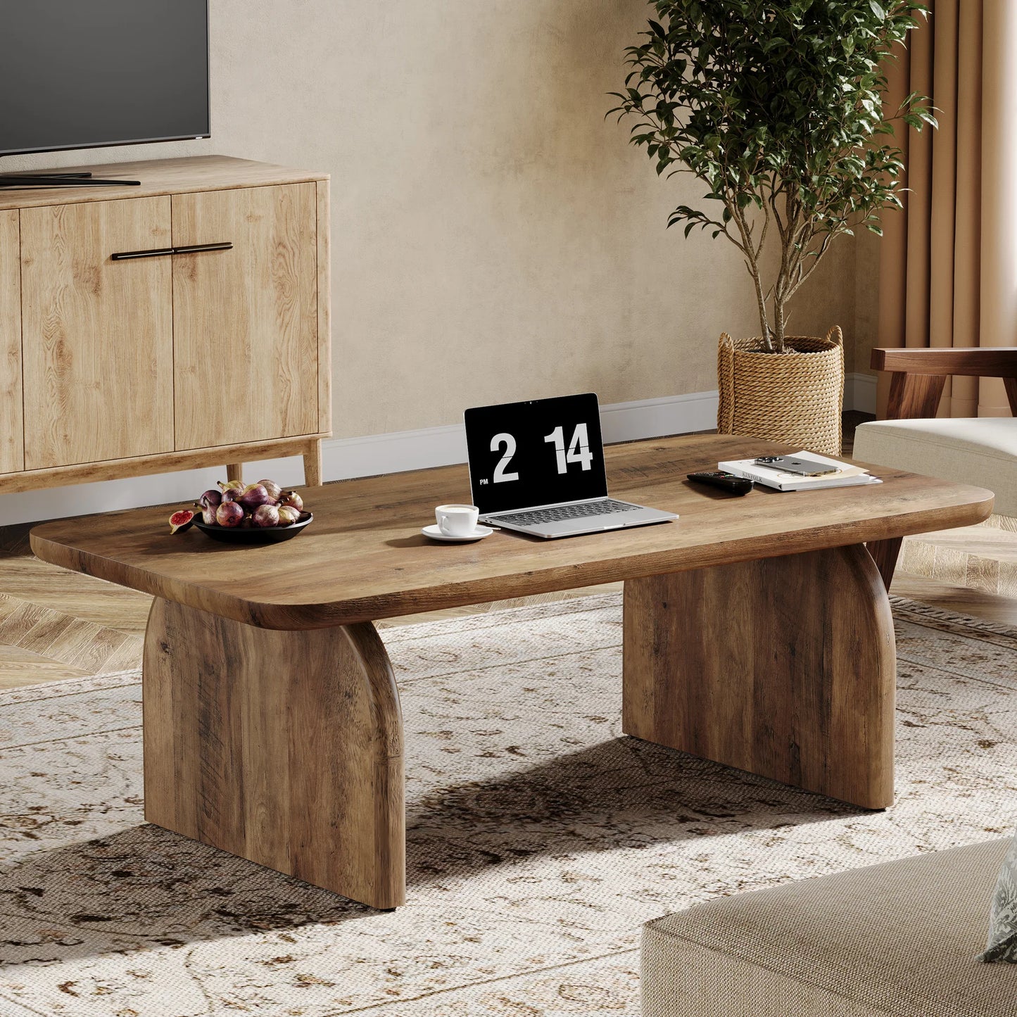 Tribesigns Farmhouse Rectangular Coffee Table Engineered Wood Center Cocktail Table With Sturdy Base