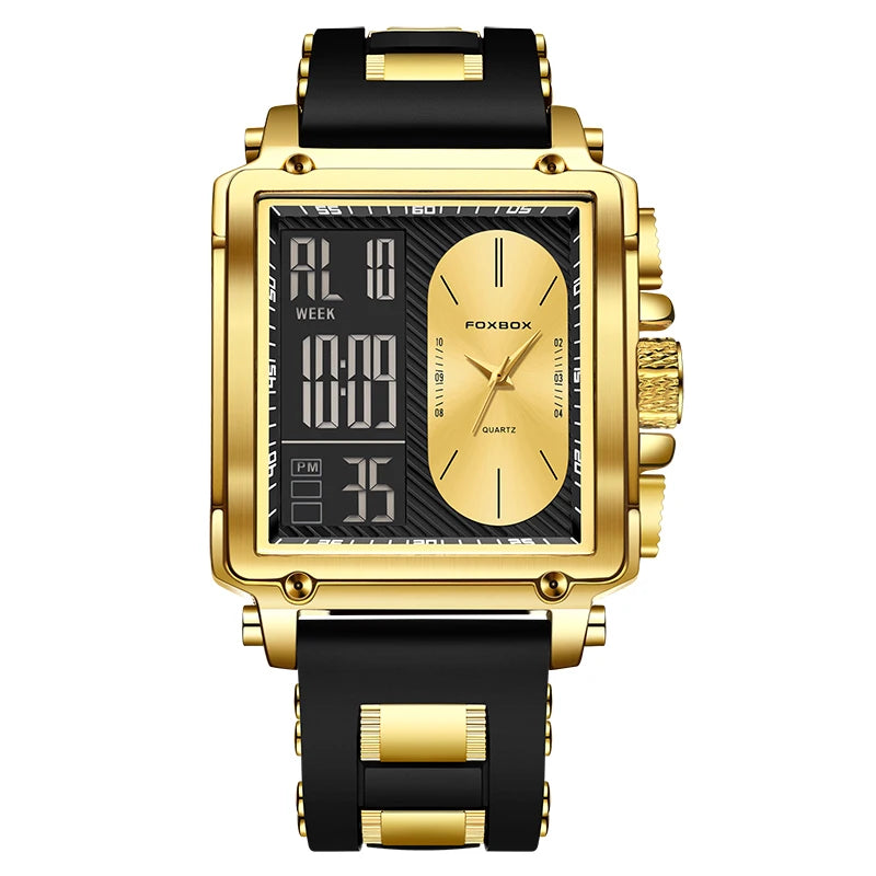 Foxbox Square Digital Quartz Mens Wristwatch Silicone Strap