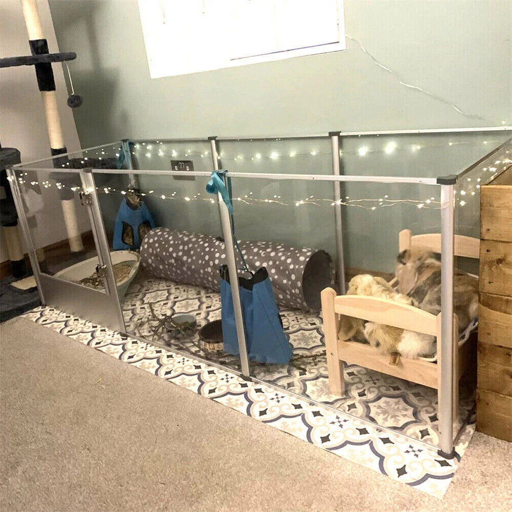BORWARTH Acrylic Dog Playpen Cage Indoor Enclosure With Waterproof Pad