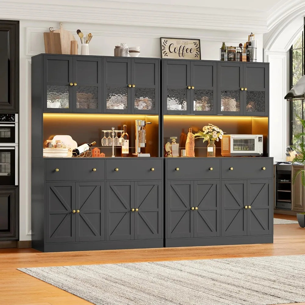 Farmhouse Pantry With LED Lighting Charging Station And Microwave Mount