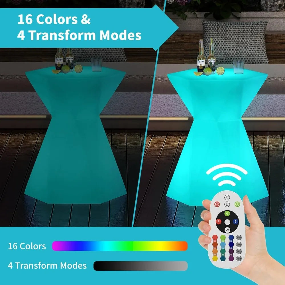 LED Bar Table 30 Inch High, 16 RGB Color Changing Lights with Remote Control, Waterproof Rechargeable Luminous Furniture