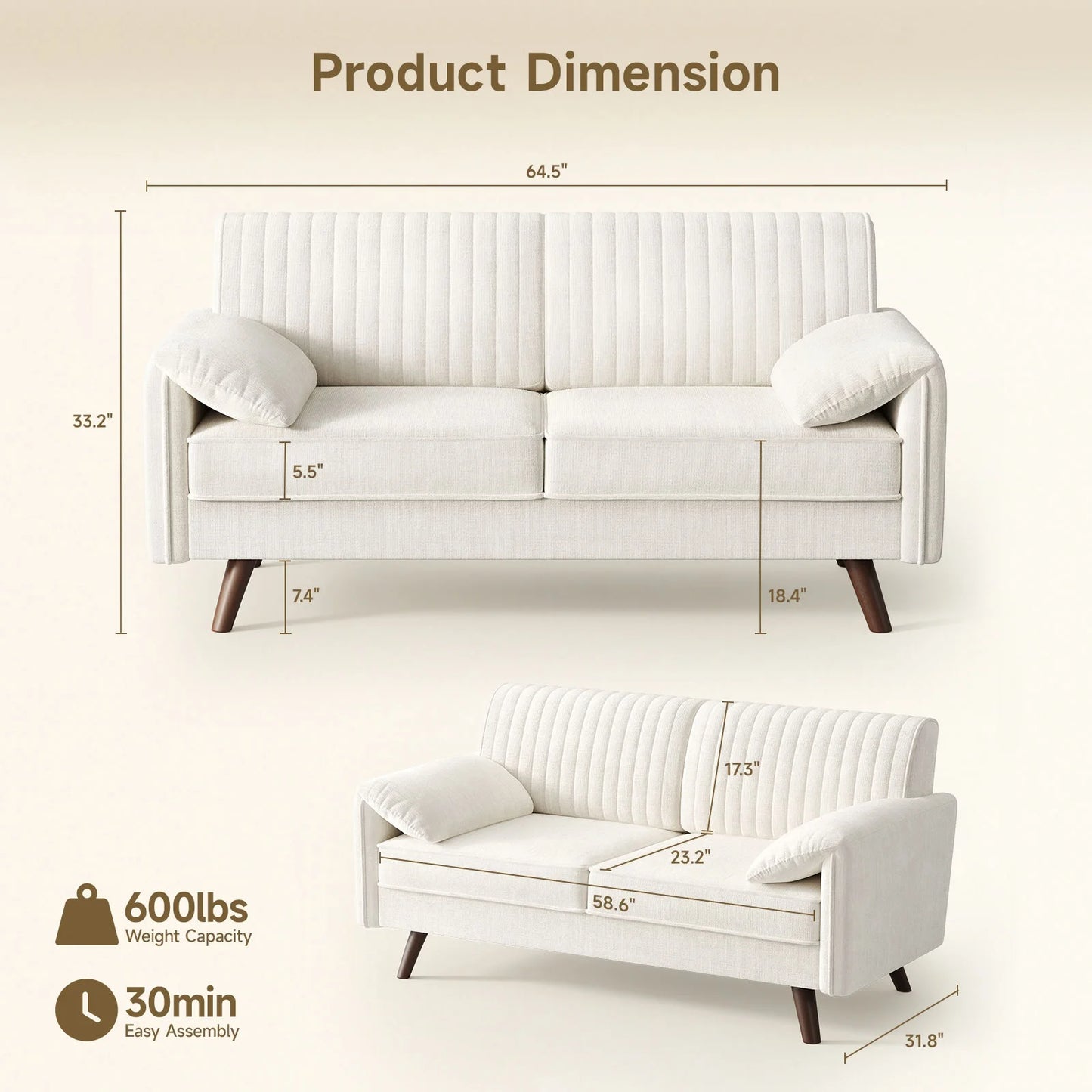 Modern Chenille Loveseat Sofa for Small Living Spaces