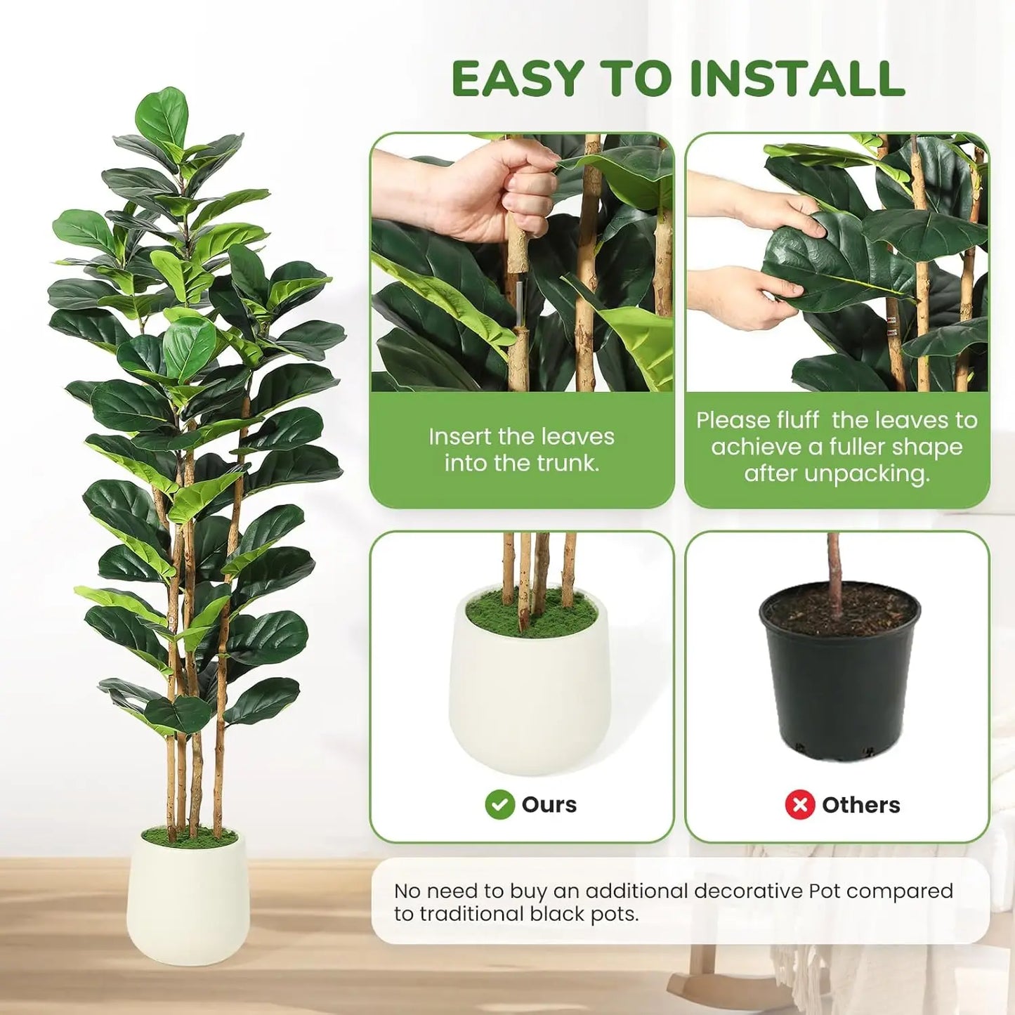 HiMIS Artificial Fiddle Leaf Fig Tree With Pot