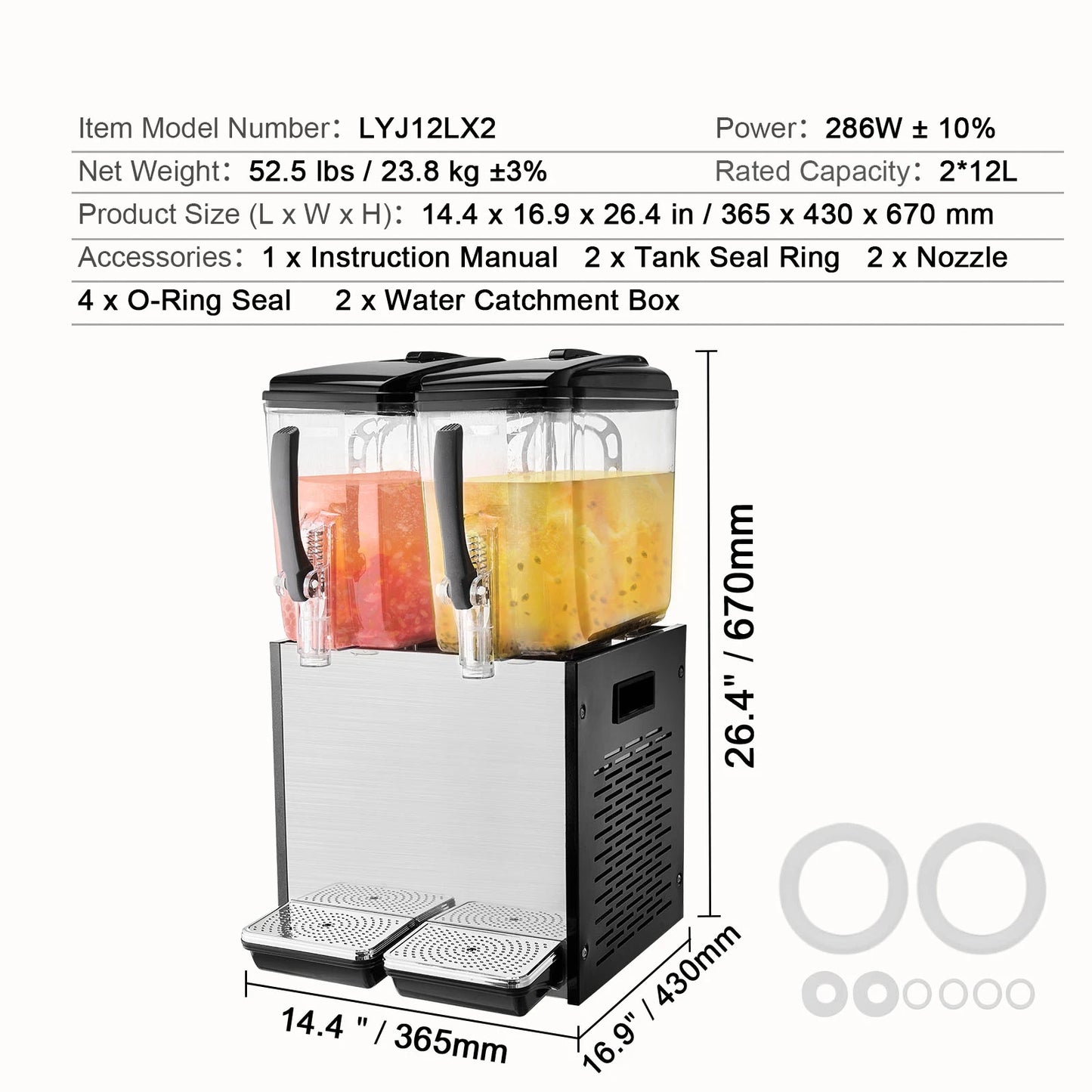 SucceBuy 1/2 Tanks Commercial Beverage Dispenser 10L/12L/18L Per Tank Juice Dispenser Stainless Steel Ice Tea Drink Machine