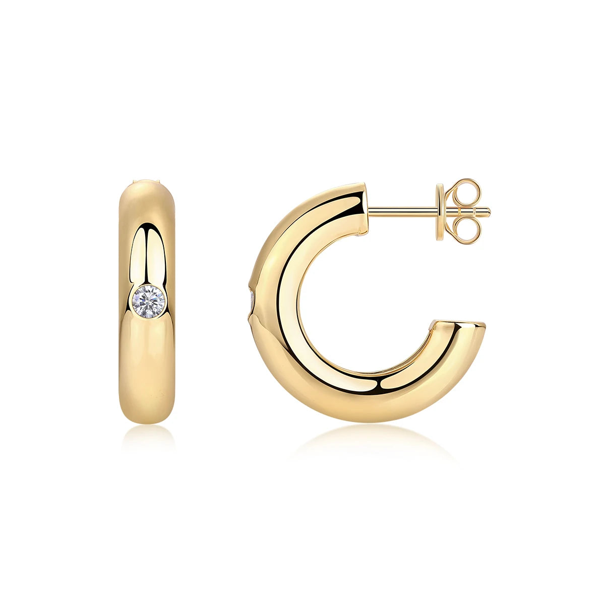 JIUZUAN Moissanite Center Stone Sterling Silver 18K Gold Plated Earrings