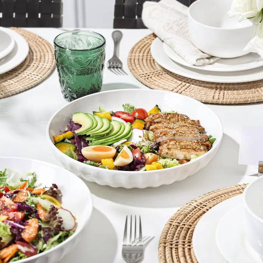Pasta Bowls, 10 Large Salad Serving Bowls 51 OZ White Ceramic Soup Bowls Set of 4 Wide and Shallow Plate Bowl Serving Dish for S