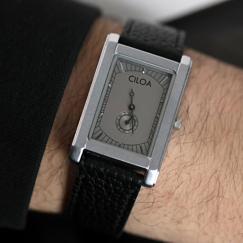 CILOA Men's Quartz Watch Square Stainless Steel Case Waterproof