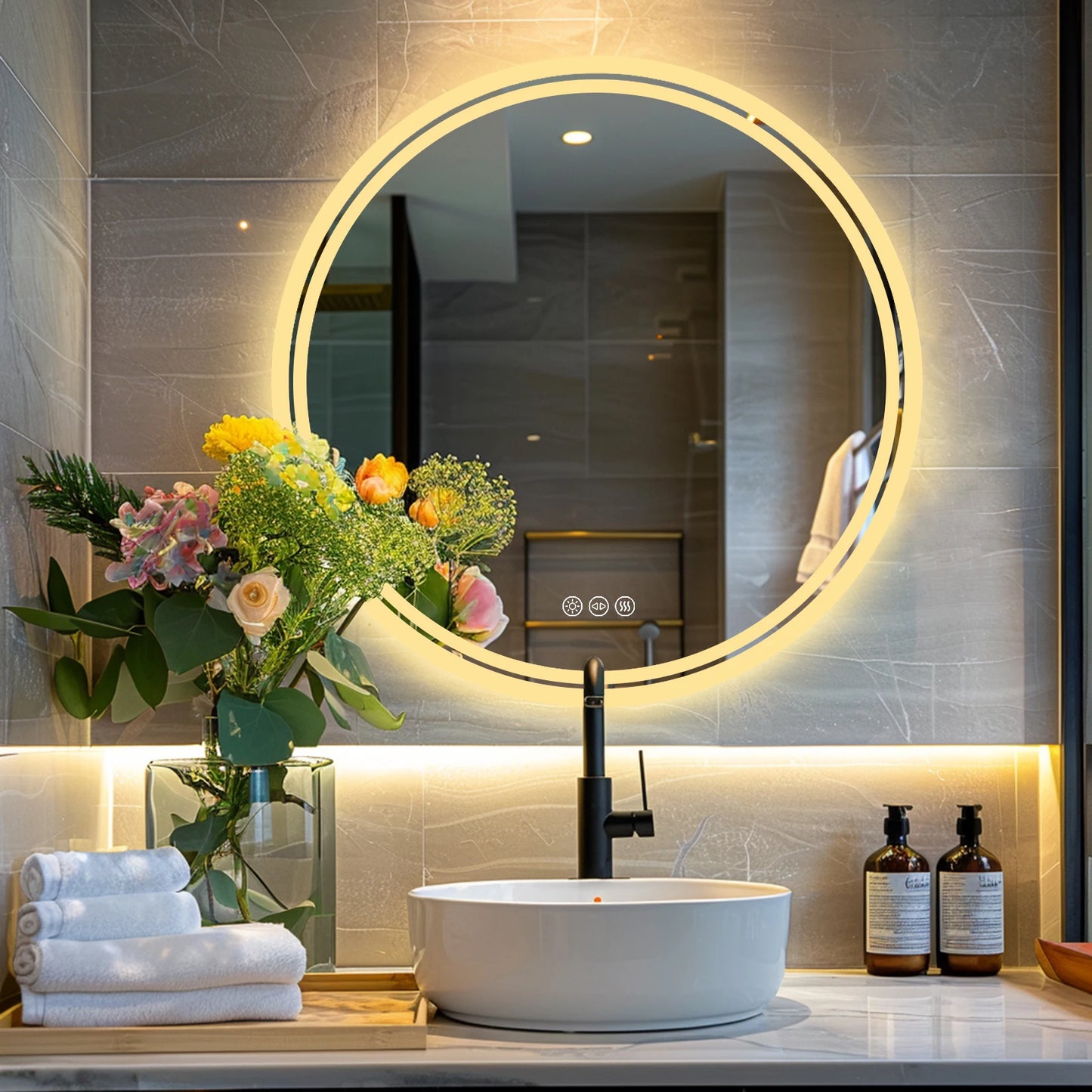 Wisfor Bathroom LED Mirror Circle Backlit Anti Fog 3 Lighting Modes IP65 Dimmable