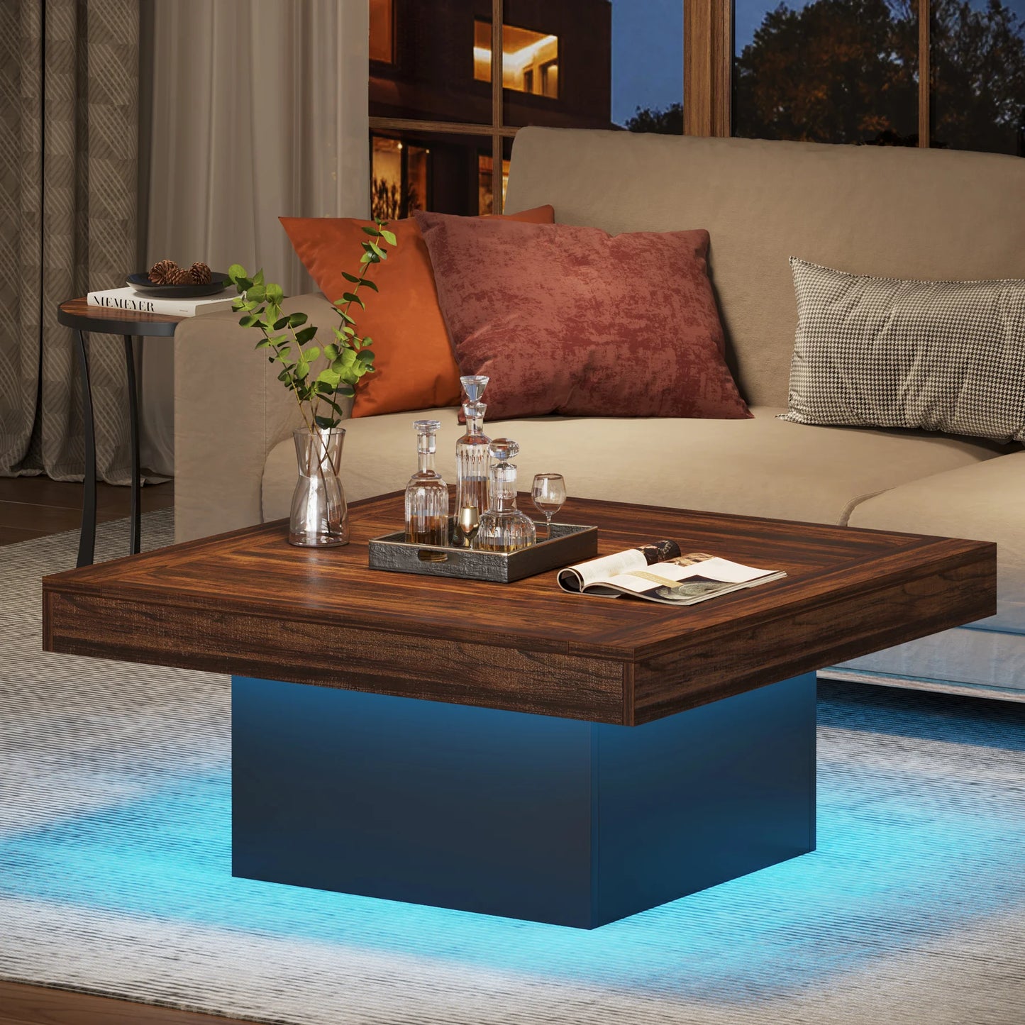 Tribesigns LED Coffee Table Square Engineered Wood for Living Room