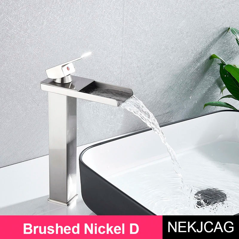 Matte Black Basin Faucet Waterfall Washbasin Vanity Above Counter Sink Faucet Hot & Cold Mixer Tap Deck Mounted Bathroom Crane