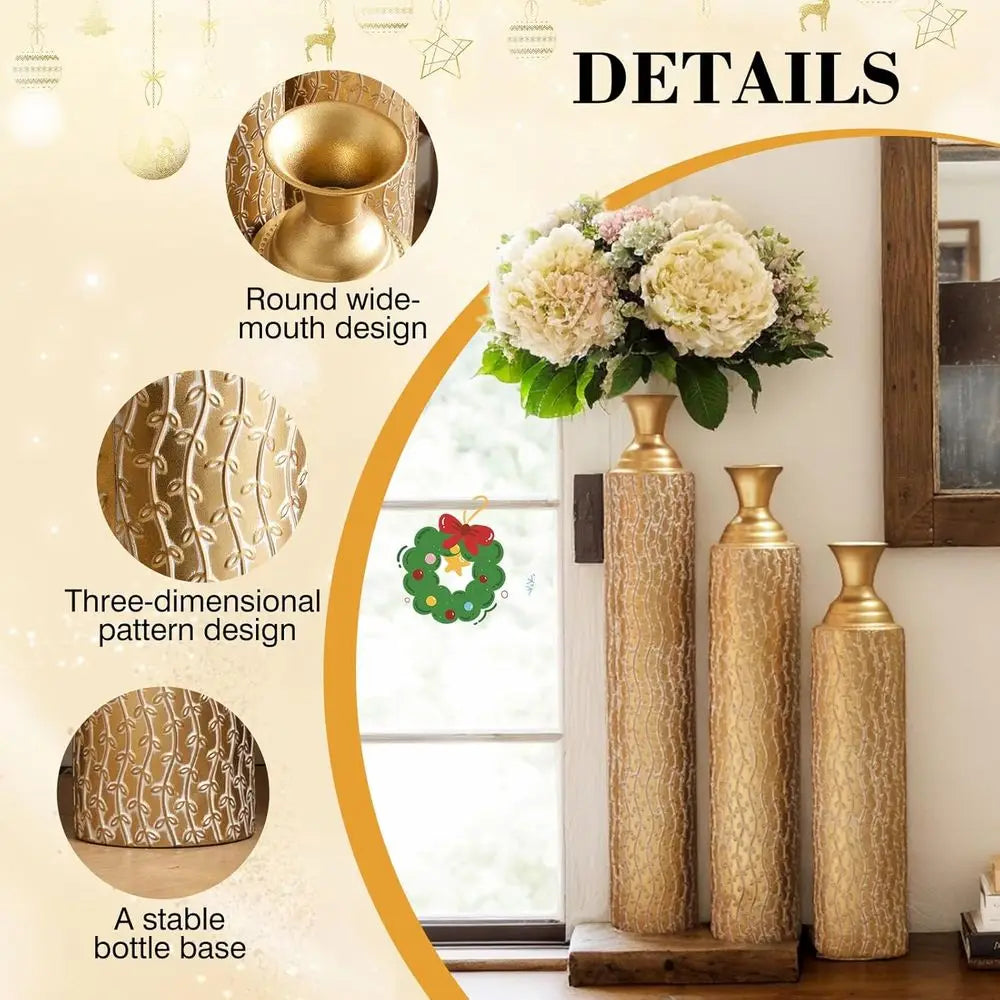 Decorative Tall Metal Floor Vases Set of 3