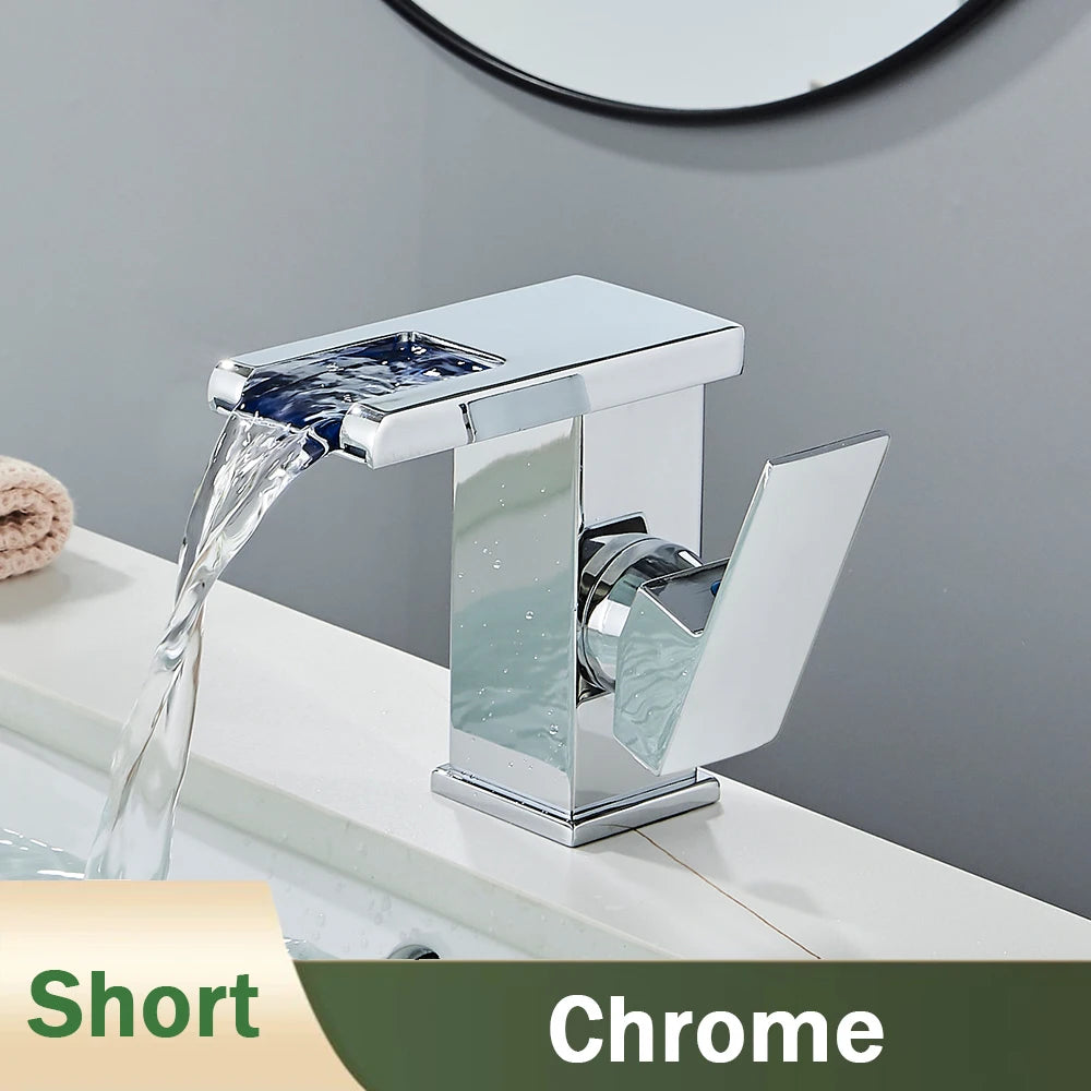 Rozin LED Bathroom Basin Faucet Waterfall Hot Cold Deck Mounted