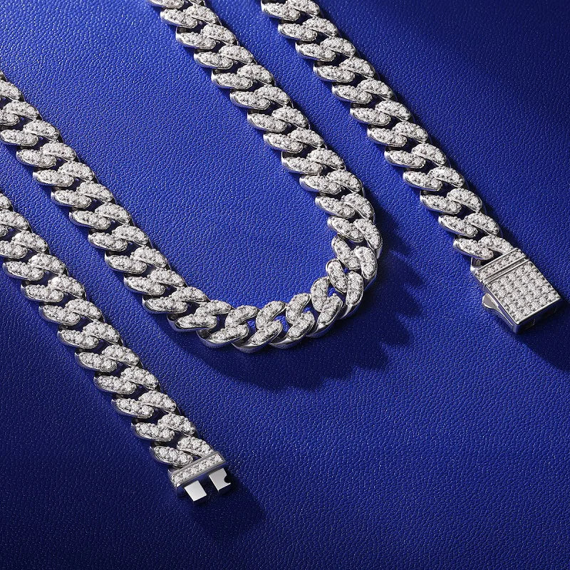 JIUZUAN Moissanite Cuban Chain Necklace Unisex 925 Silver