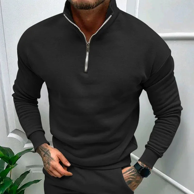 Men's Fleece Zip Sweatshirt Stand Collar For Autumn Winter
