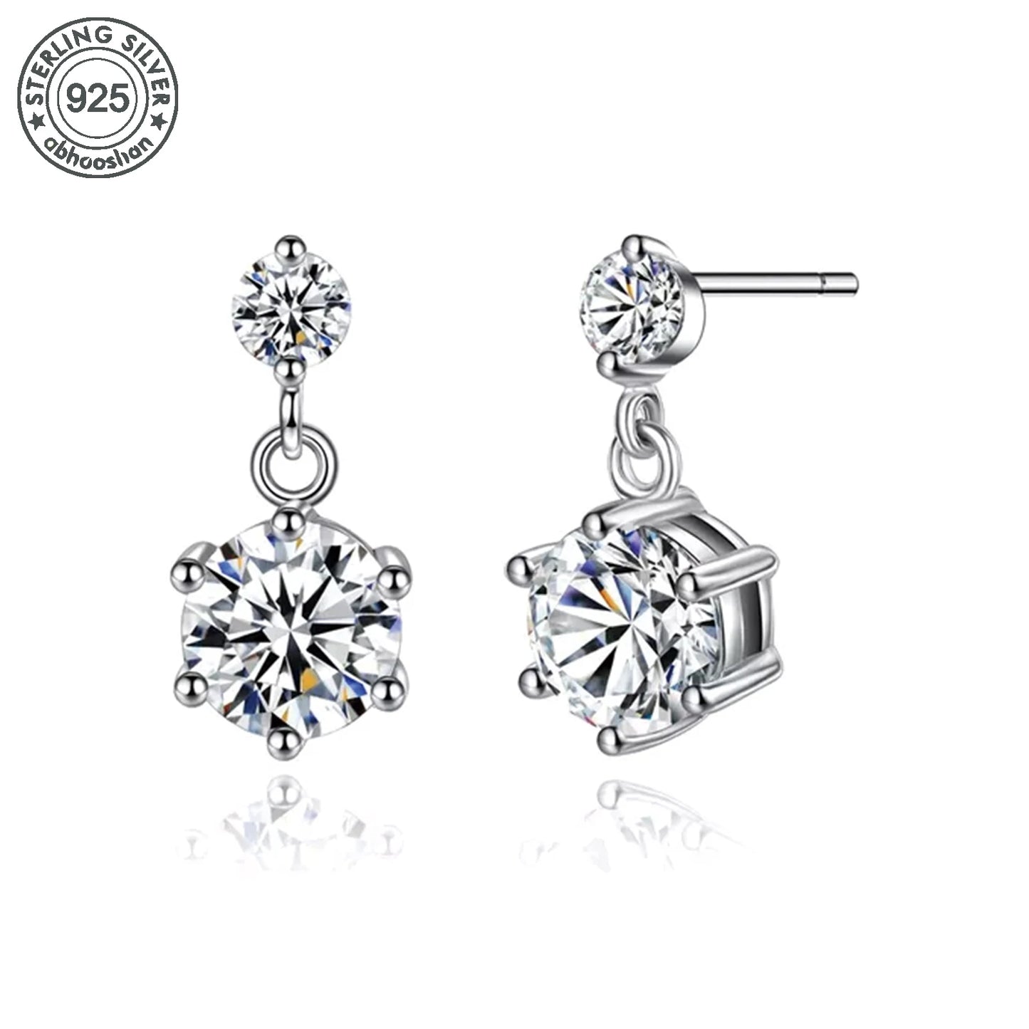 Sterling Silver Moissanite Dangle Earrings For Unisex