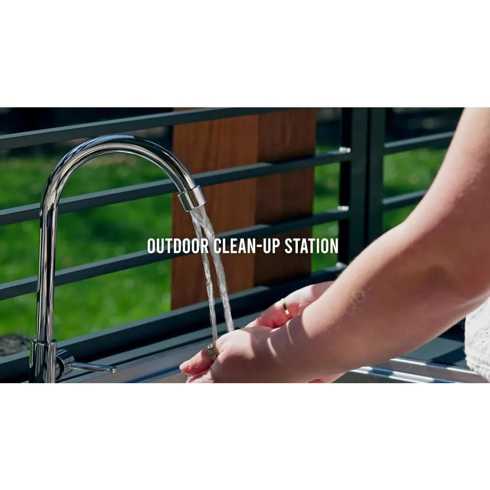 Aluminum Outdoor Kitchen Island with Stainless Steel Sink, Faucet, and Drainboard Storage