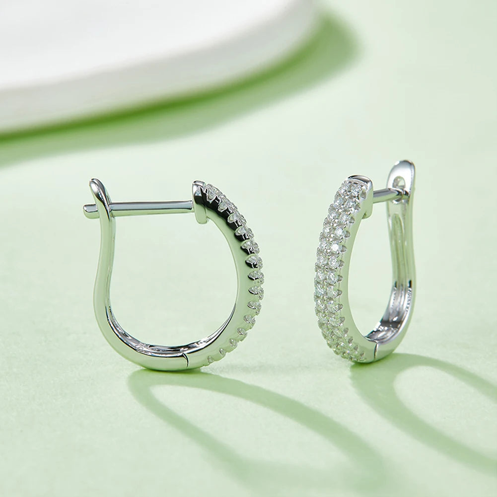 GEM'S BALLET Moissanite Hoop Earrings 925 Silver U Shaped Huggies