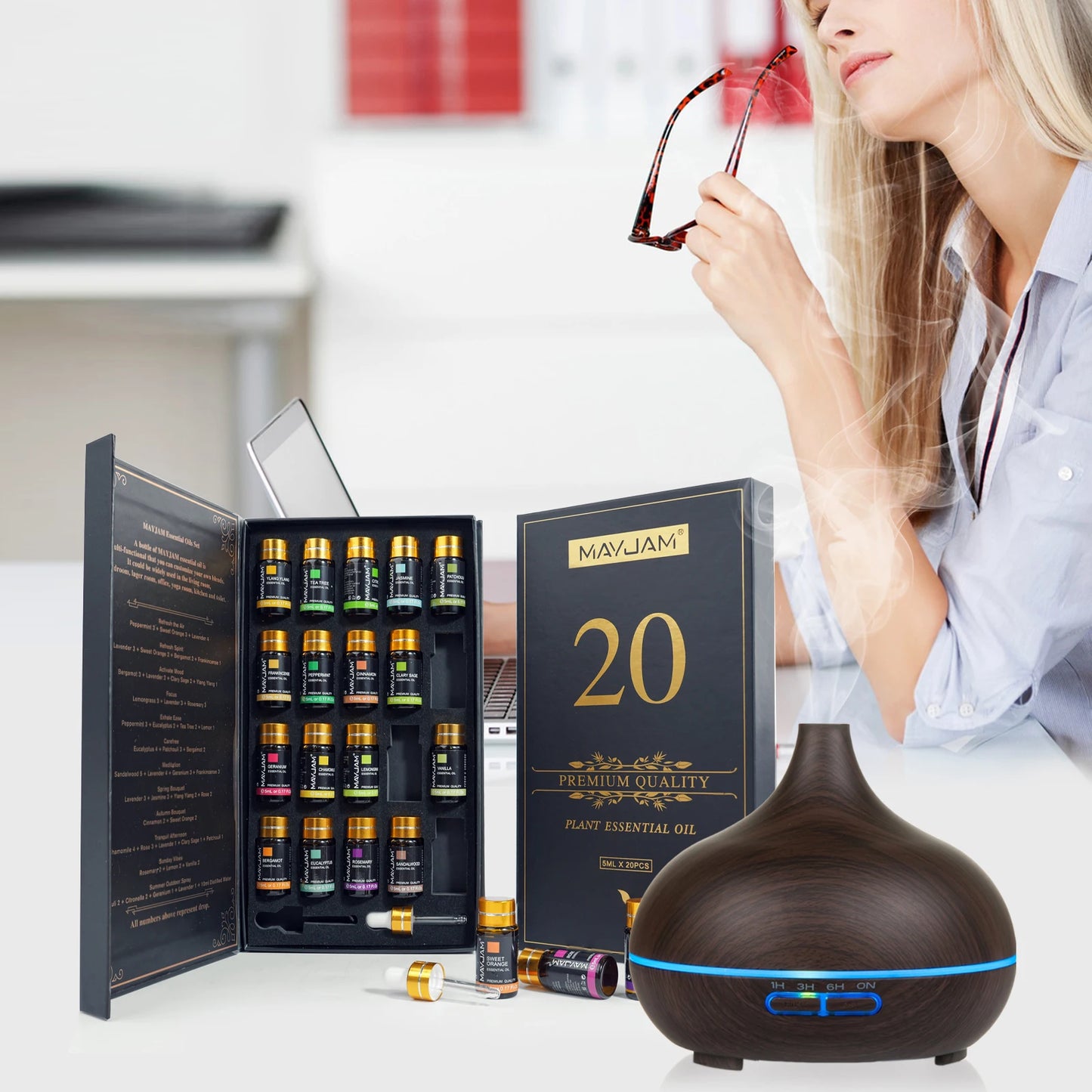 MAYJAM 20 Bottles Essential Oils Kit Set Lavender Jasmine Eucalyptus Vanilla