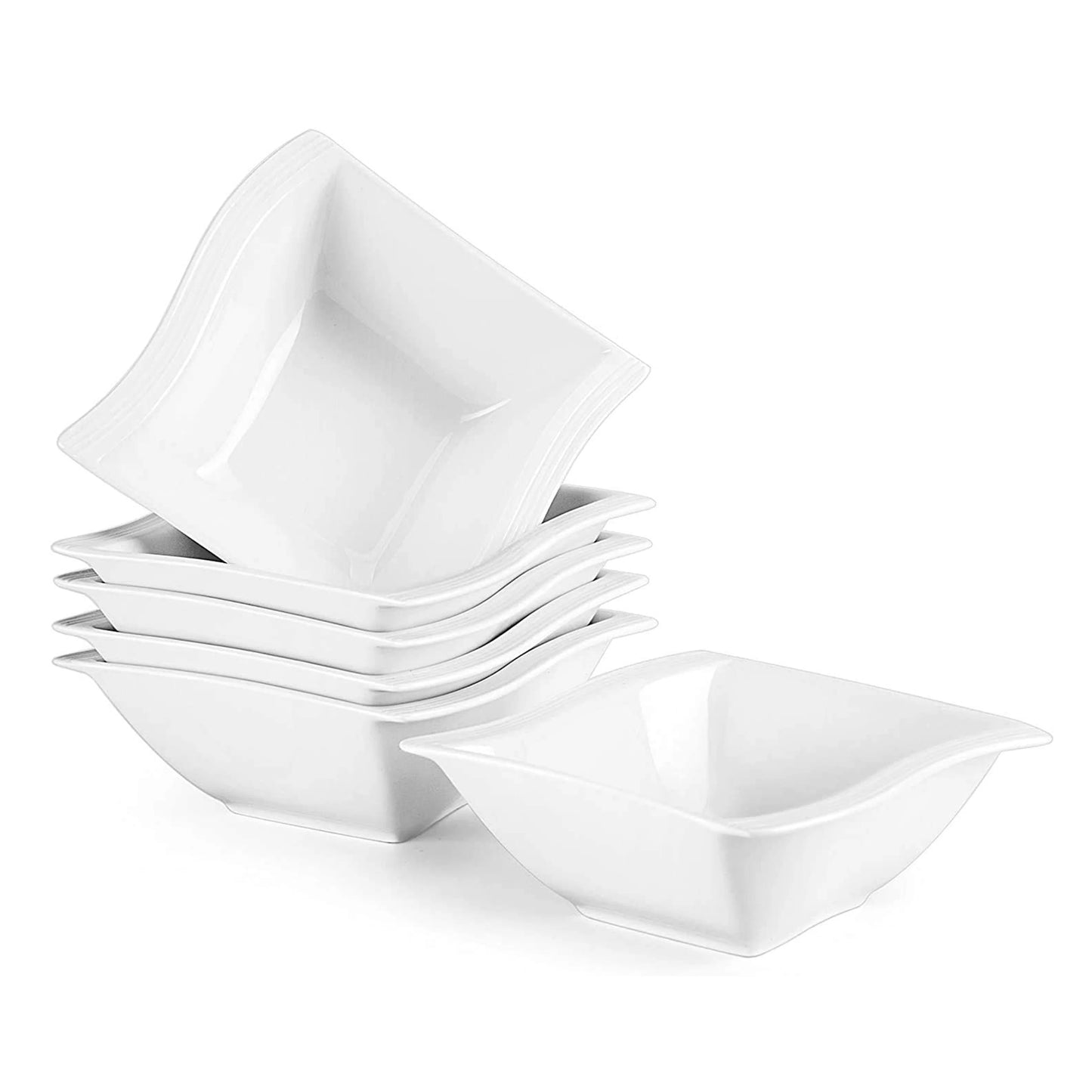 MALACASA 6-pieces FLORA White Porcelain Square Soup Cereal Oatmeal Bowls Dinner Breakfast Household Dinnerware Bowl Sets