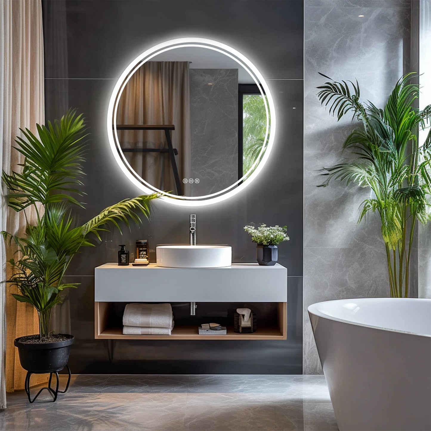 Wisfor Bathroom LED Mirror Circle Backlit Anti Fog 3 Lighting Modes IP65 Dimmable