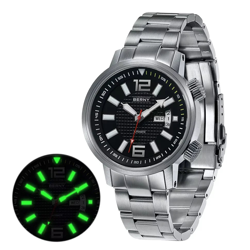 BERNY Automatic Diver Watch 20ATM For Men Miyota 8205 Sapphire