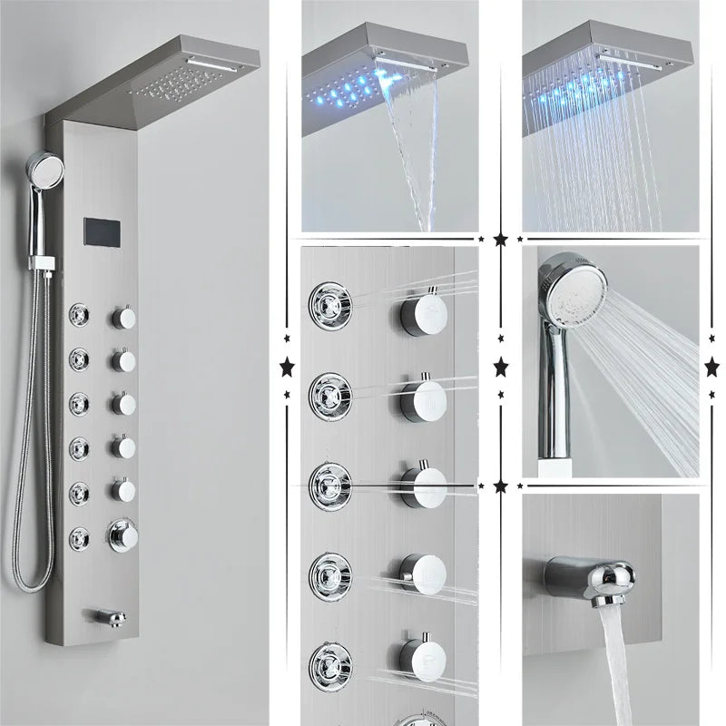 Uythner HighIntensityLED Shower Panel System With Rainfall Massage Temperature Display