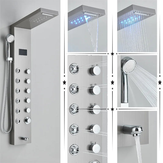 Uythner HighIntensityLED Shower Panel System With Rainfall Massage Temperature Display