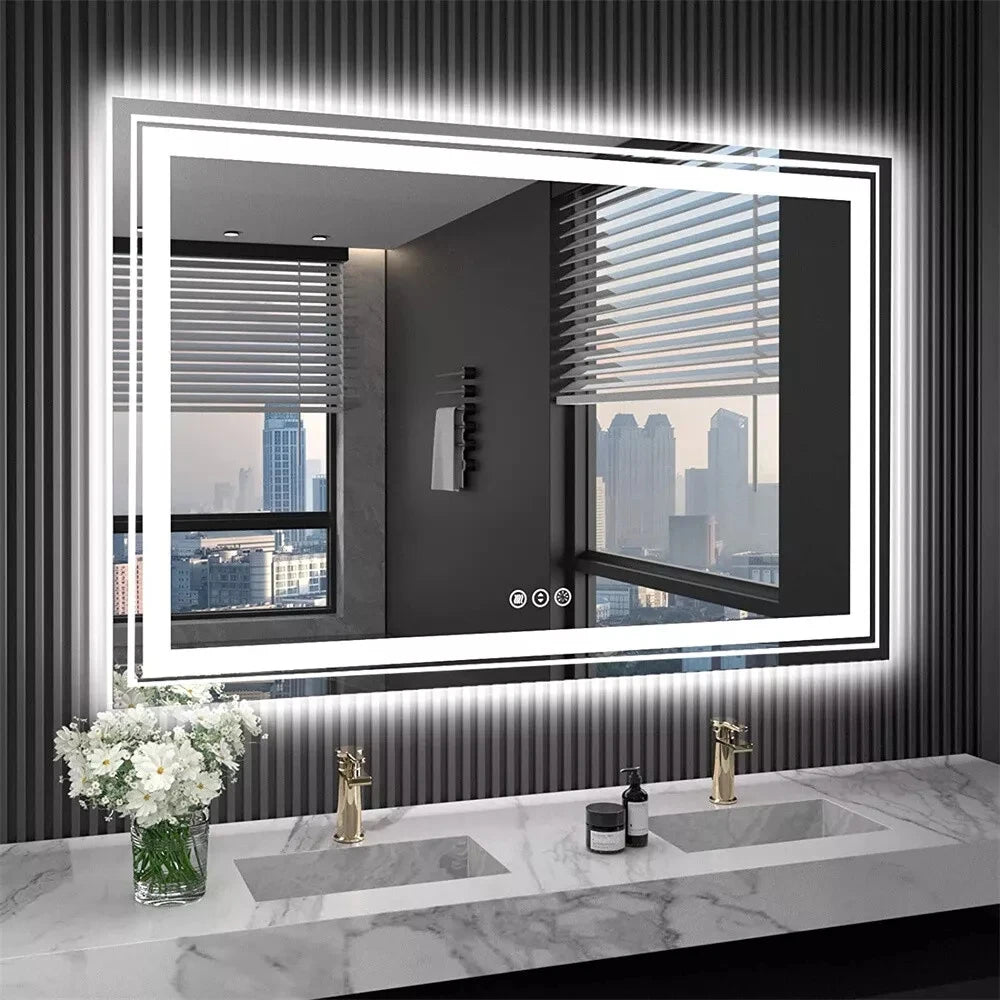Wisfor LED Backlit Bathroom Mirror With Front And Back Lighting Dimmable Vanity Mirror HD Anti Fog